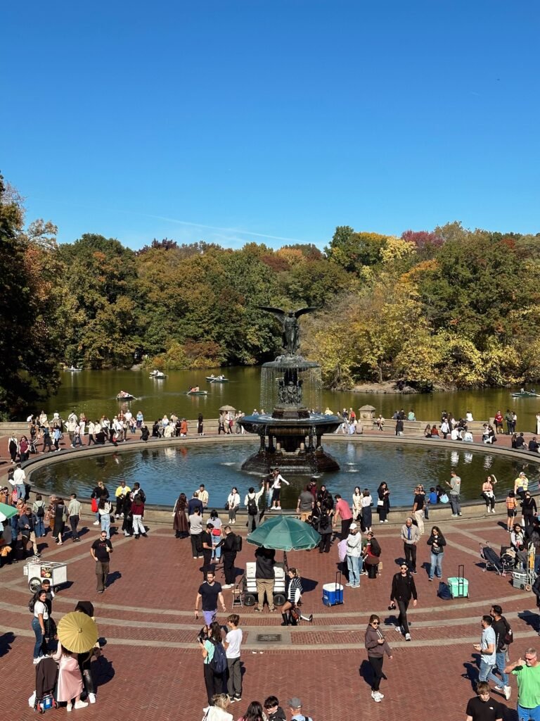 The iconic Bethesda Fountain and Terrace in Central Park after dark